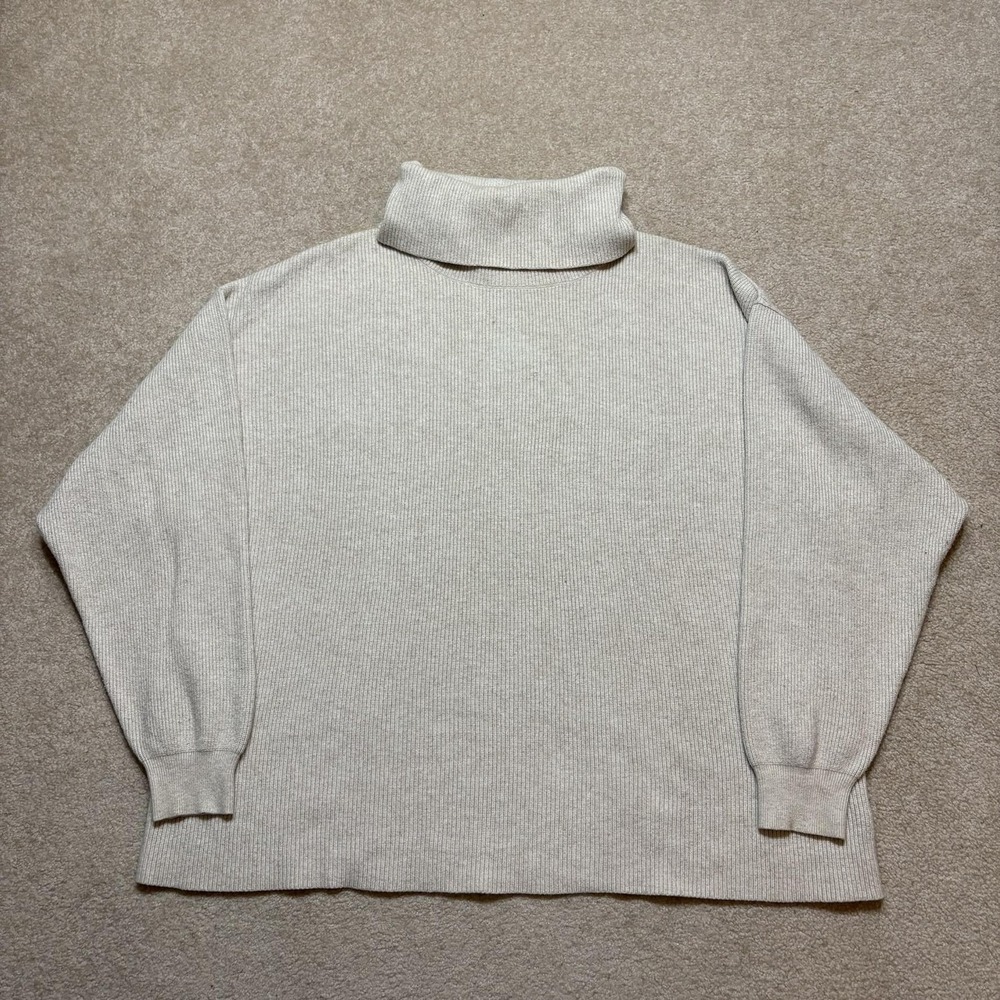 Free People Sweater Womens Large Beige Turtleneck‎ Rib Knit Pullover Oversized